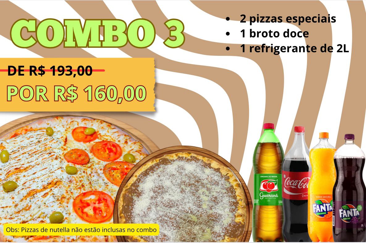 Combo 3 (Especial) - 2 Pizzas Especiais + Broto Doce + Refri 2L