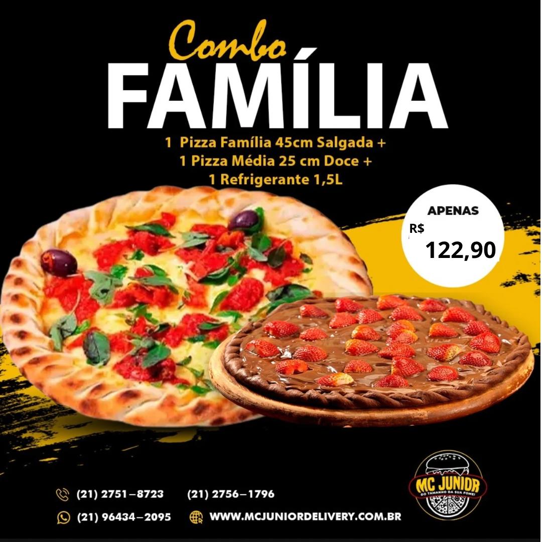 COMBO FAMÍLIA 45CM + MÉDIA 25CM + GUARANÁ ANTARCTICA  DE 1,5L