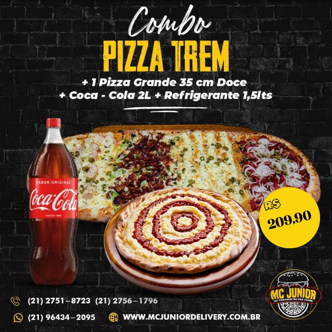 COMBO PIZZA TREM + GRANDE 35CM + COCA COLA 2l + REFRIGERANTE 1,5L