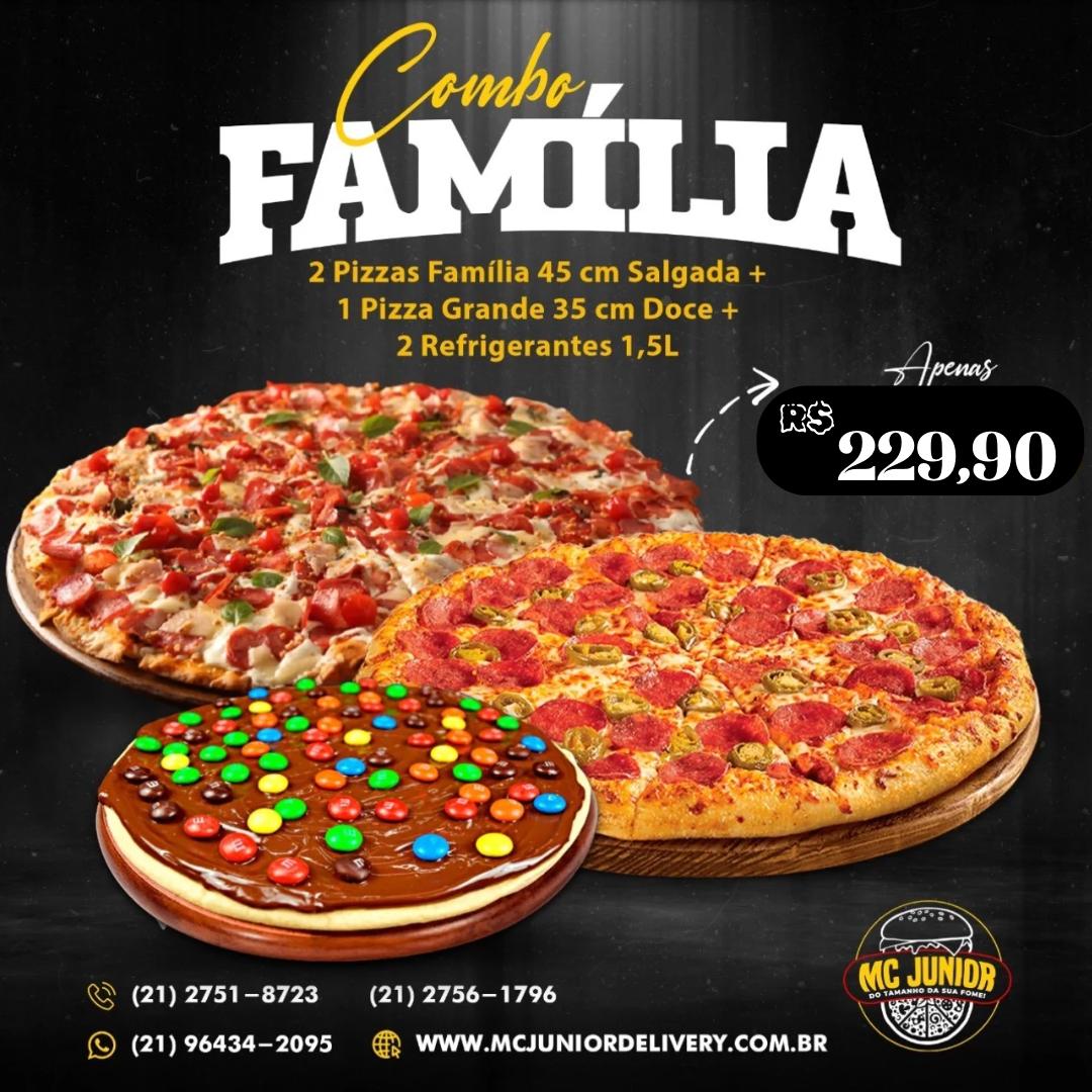 COMBO - 2 FAMÍLIAS 45cm + GRANDE 35cm + 2 REFRIGERANTES DE 1,5L
