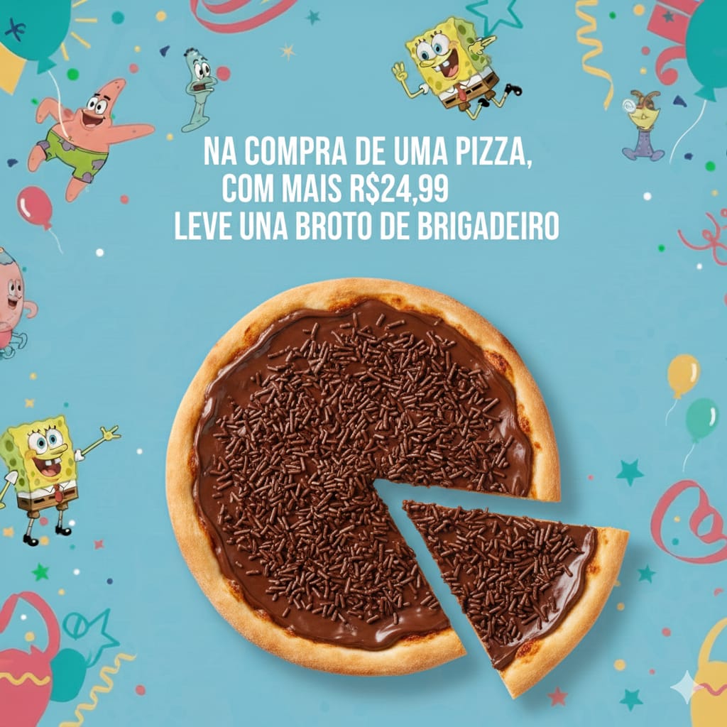 Compre uma pizza e com mais R$24,99 leve uma broto doce