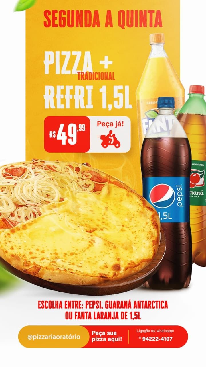 Pizza Tradicional + Refri 1,5L - Apenas R$ 49,99