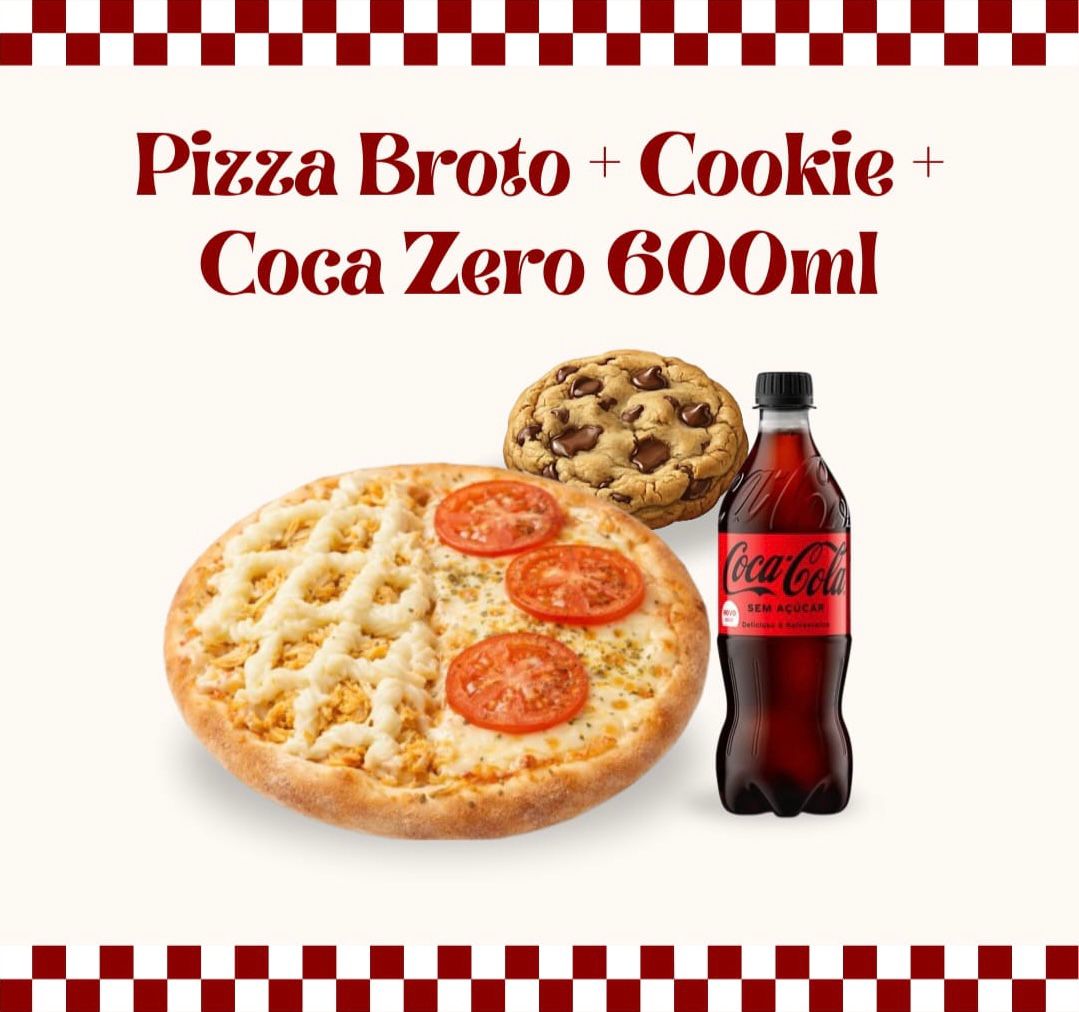 Combo Individual: Pizza Broto + Cookie Nutella + Coca Zero 600ml R$60,90