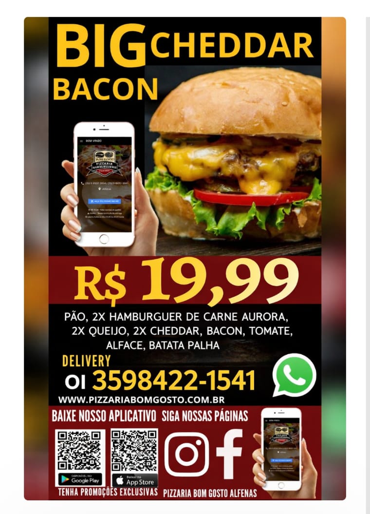 1 PROMOCÃO  BIG CHEDDAR BACON R$19,99