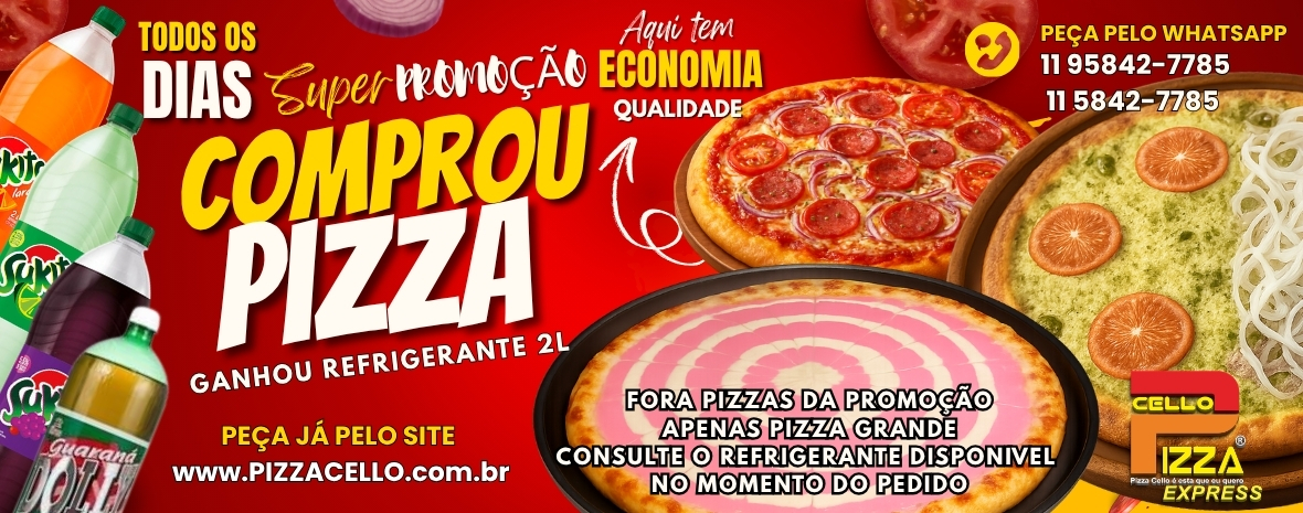 DUAS PIZZAS GRÁTIS UMA BEBIDA