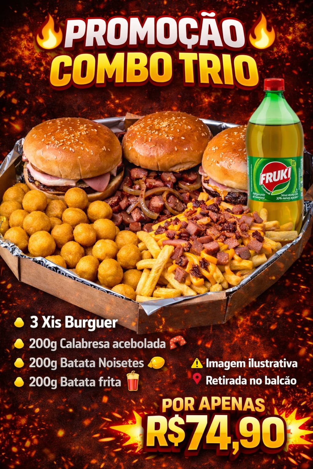 combo trio lanche + fruki 2l 