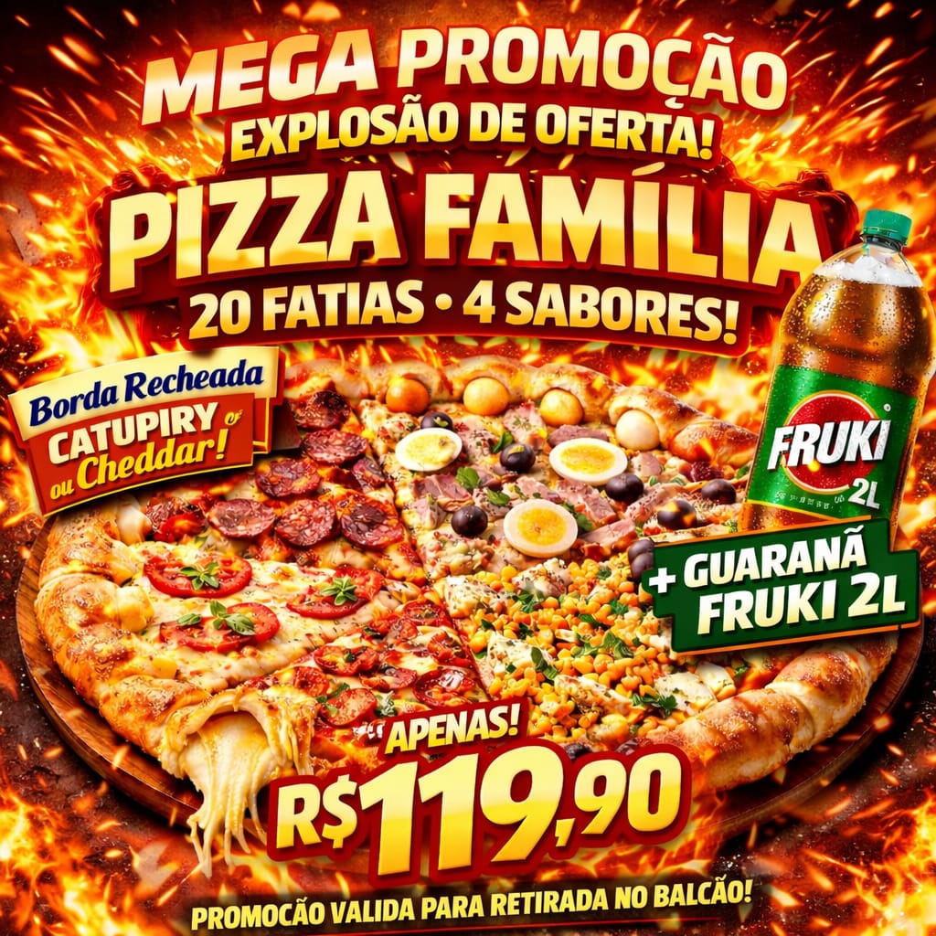 pizza familia + borda + guaraná fruki 2l 