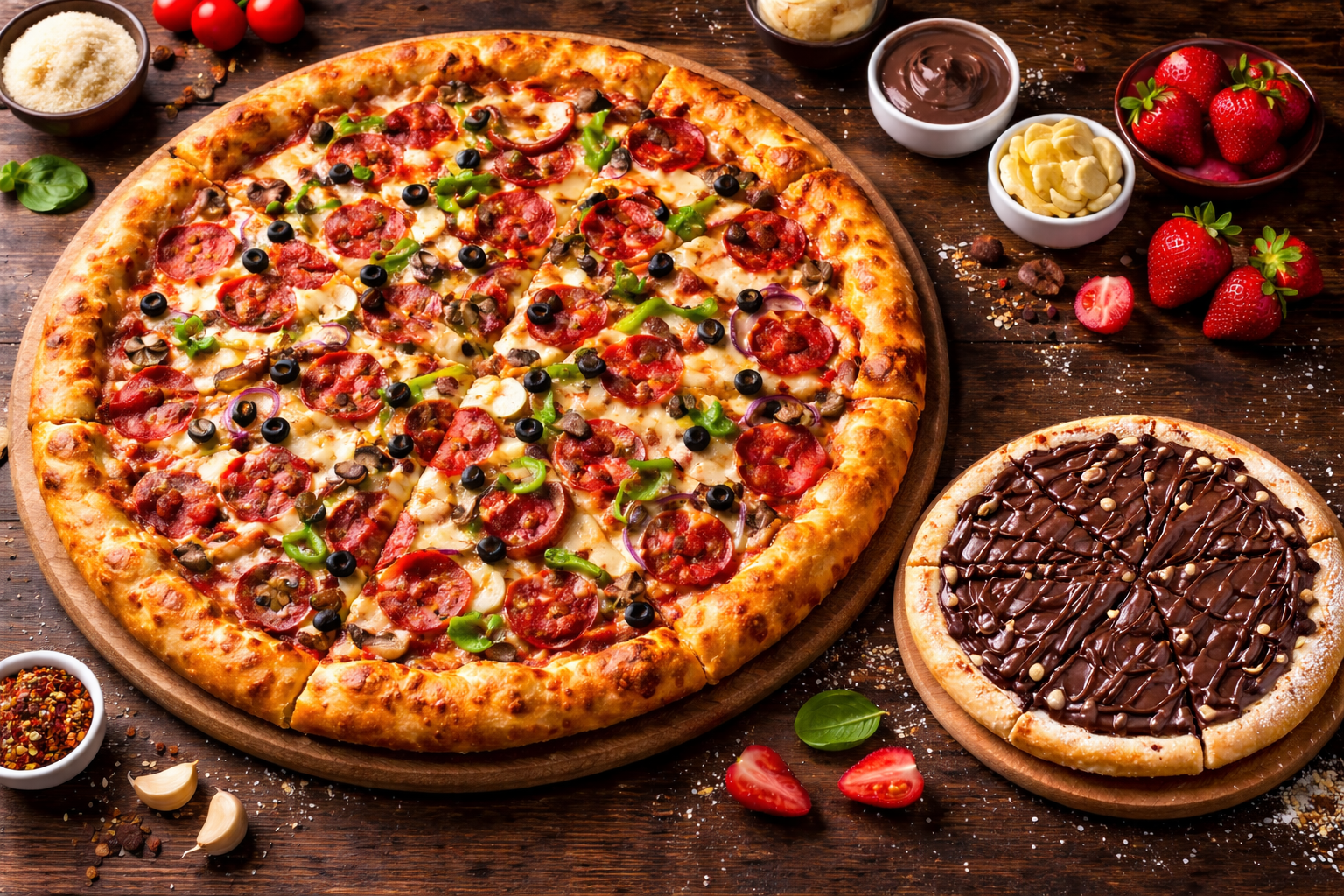 PROMOÇÃO - 1 Pizza GIGANTE + REFRI 2L + Pizza Doce Pequena de Brinde