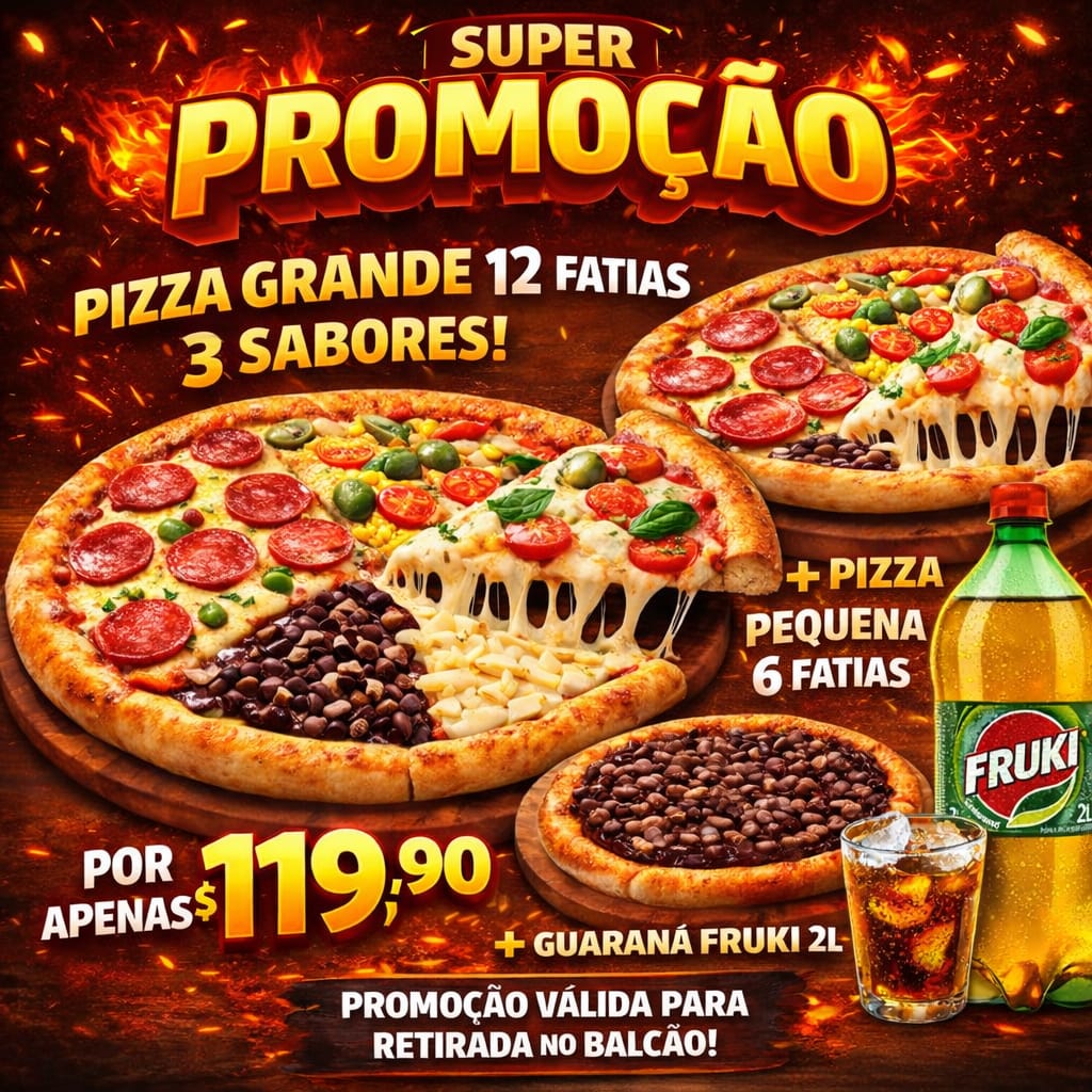 pizza grande + pizza pequena+ fruki 2l 