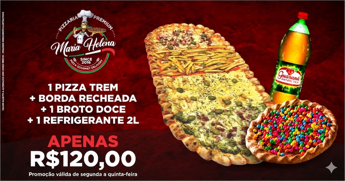 Promoção! Pizza Trem + Broto Doce 