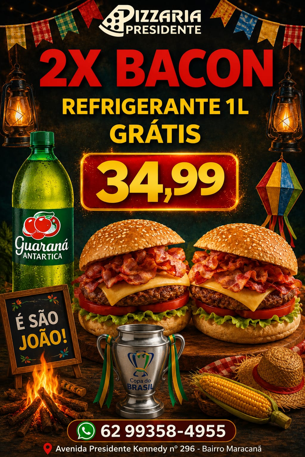 OFERTA DO MÊS ( X-BACON EM DOBRO + REFRI )