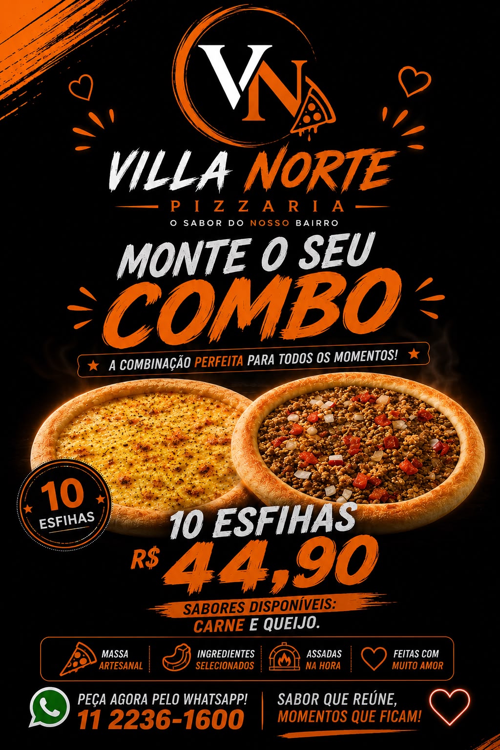 10 ESFIHAS DE CARNE OU QUEIJO