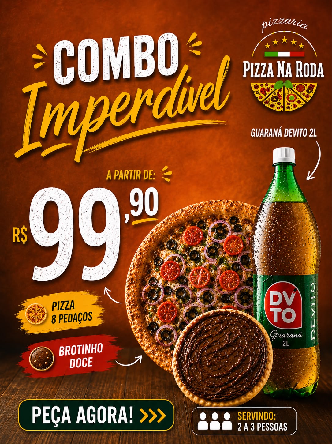 1 Pizza Grande 35cm + 1 Broto Doce + 1 Refri 2L