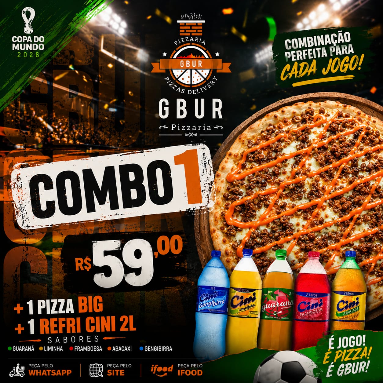 COMBO 01 -R$59,00 - BIG + REFRI CINI 2 LITROS