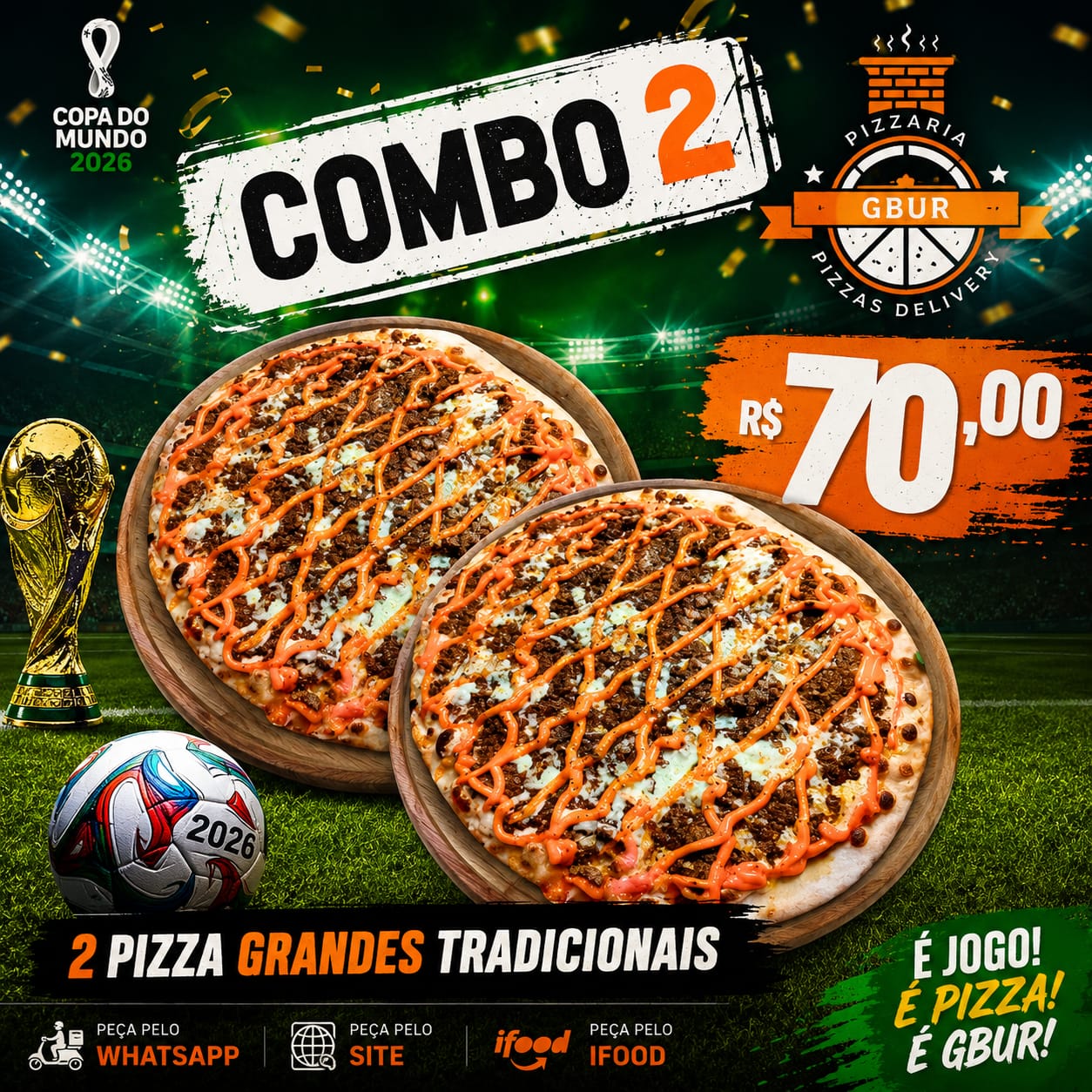 COMBO 02 - R$70,00 DUAS PIZZAS GRANDES TRADICIONAIS