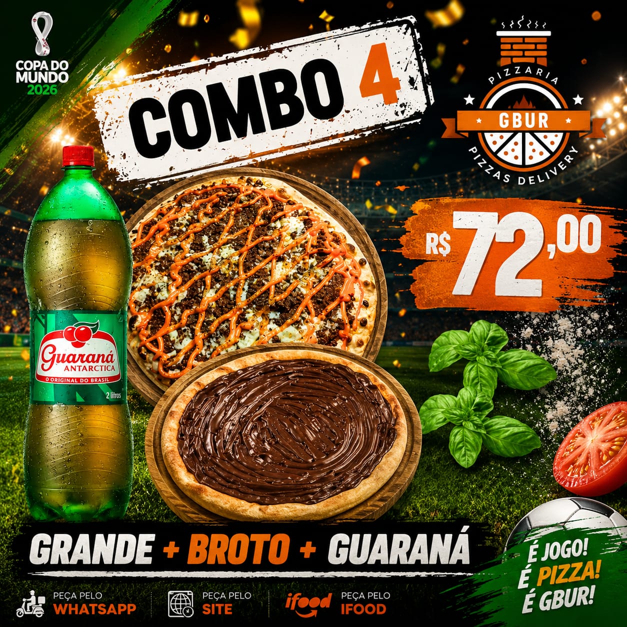 COMBO 04 -R$72,00 GRANDE TRADICIONAL + BROTO DOCE + REFRI 2 LITROS