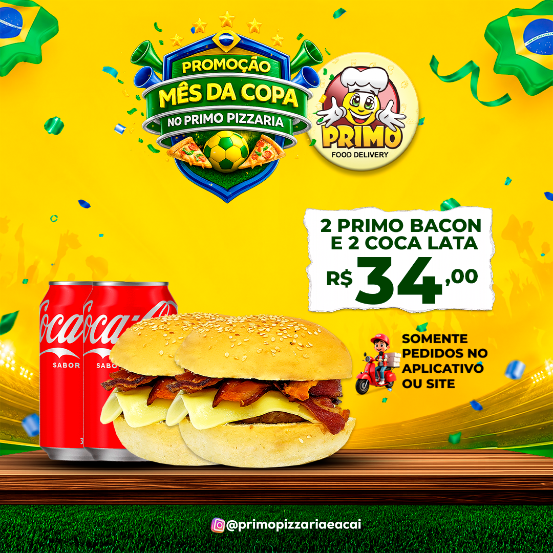 Primo Bacon + Cebola Empanada + Cola Lata R$34