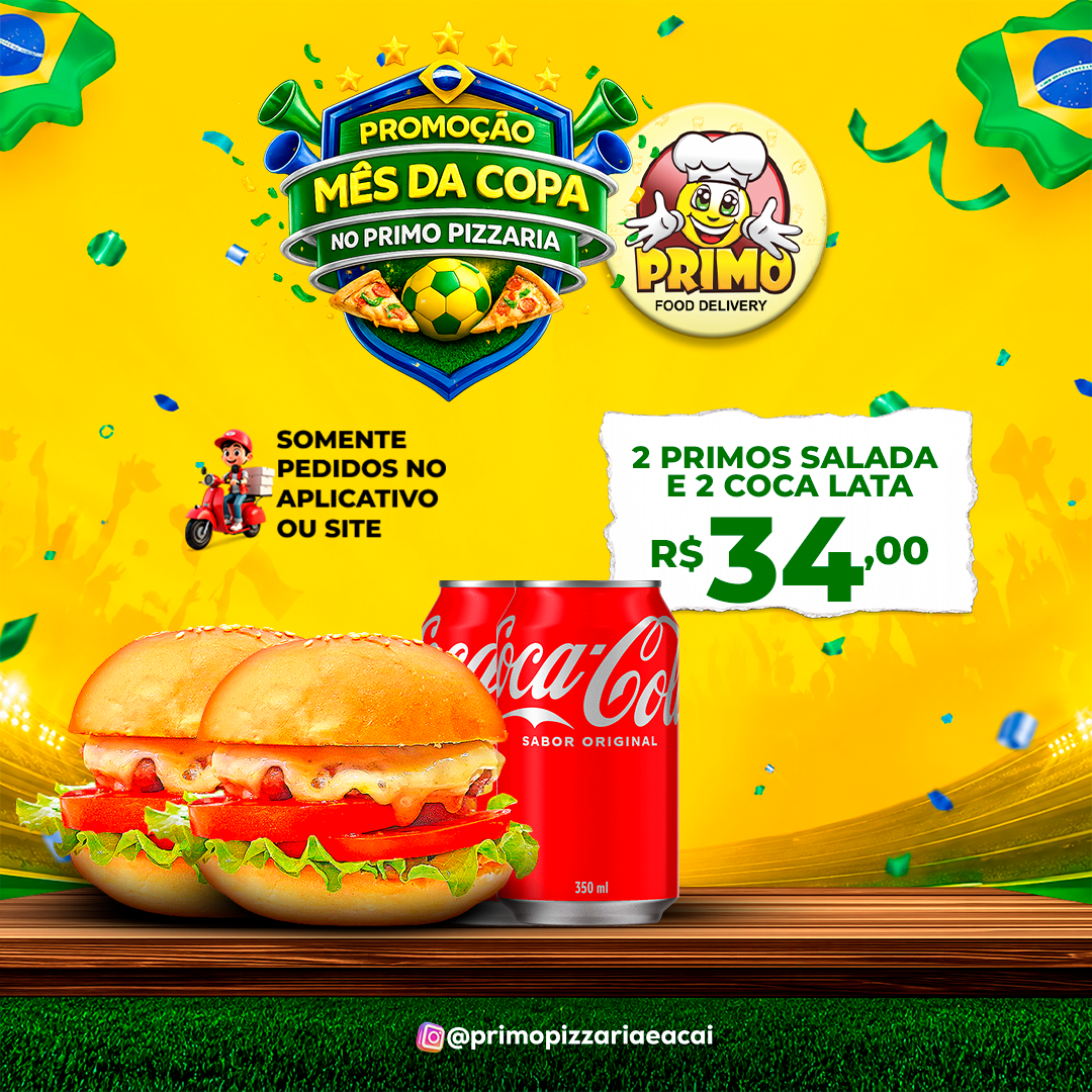 2 Primo Salada E 2 Coca Lata R$34,00