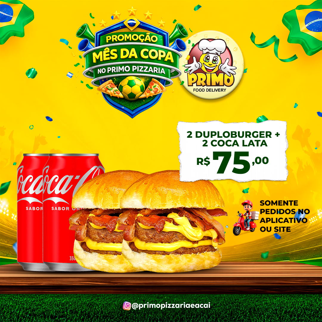 2 DuploBurger + 2 Coca Lata R$75,00