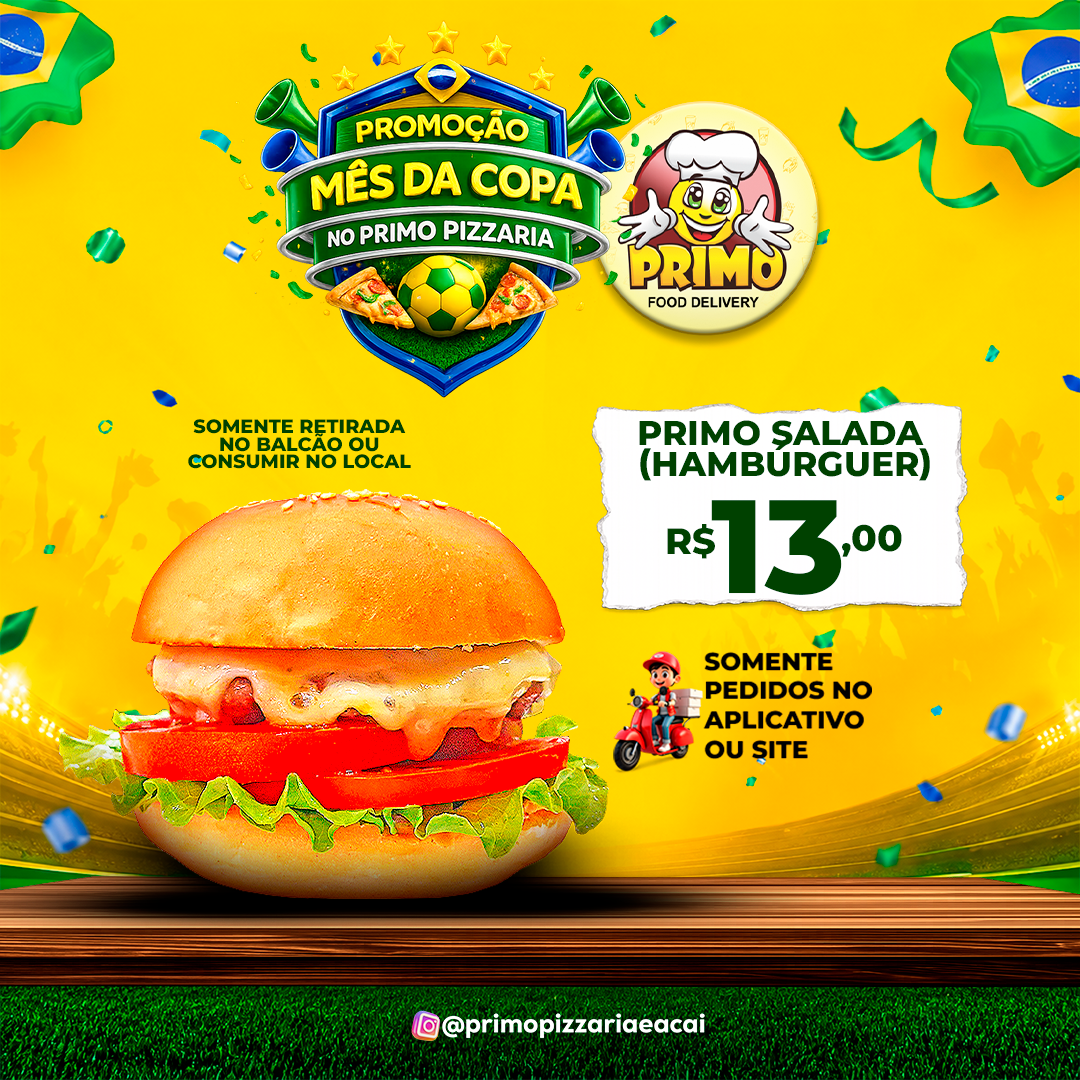 Primo Salada (Hamburguer) R$13,00 | Retirada no Balcão