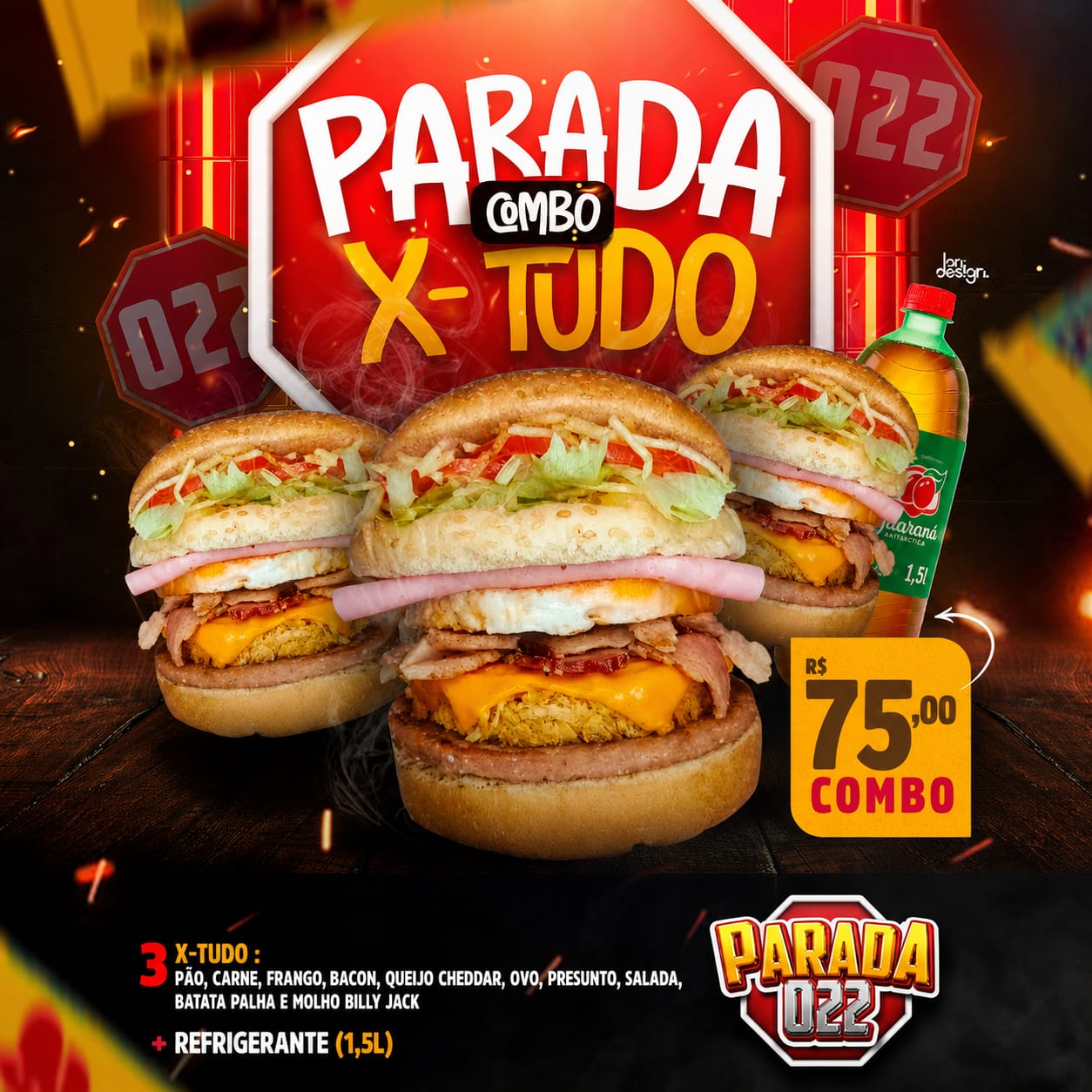3 X-tudo + Refri 1,5l por 75,00