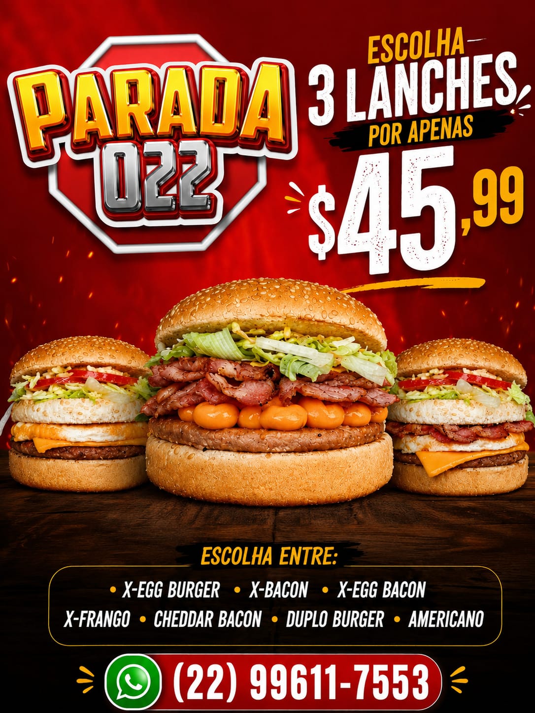 Combo 3 Lanches por R$45,99