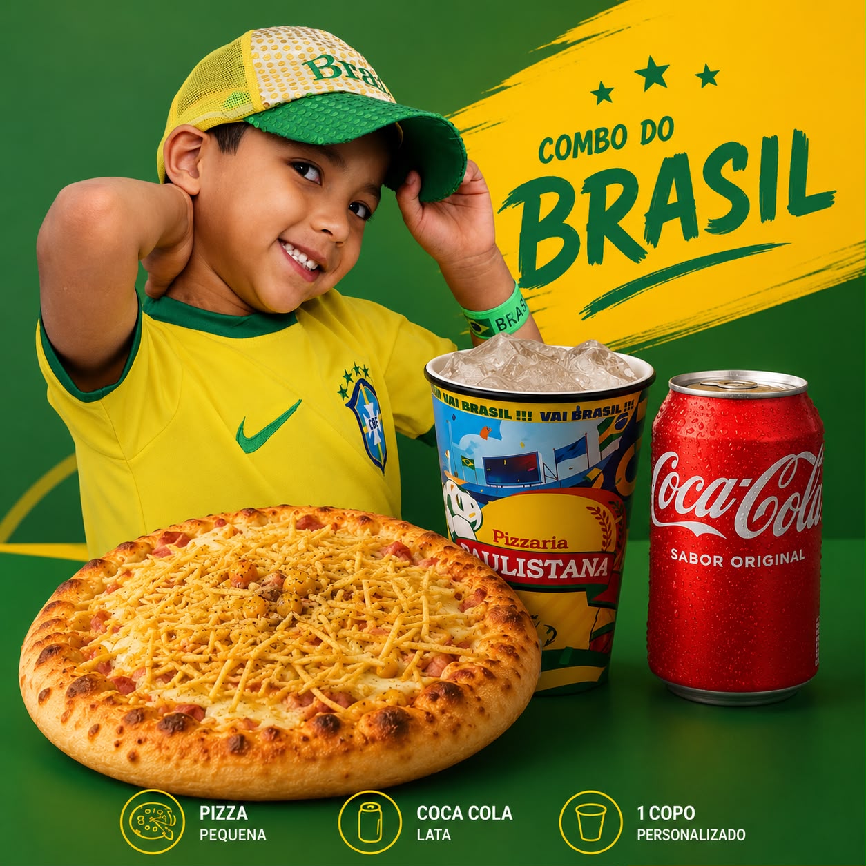 Combo Pizza Pequena + Coca Lata + Copo Exclusivo