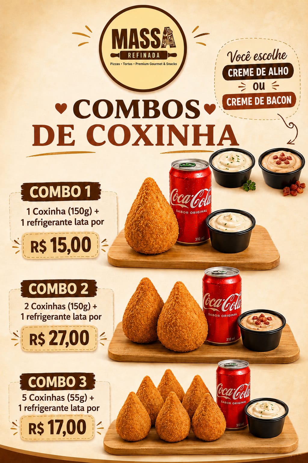 1 Coxinha (150g) + 1 Refrigerante Lata 