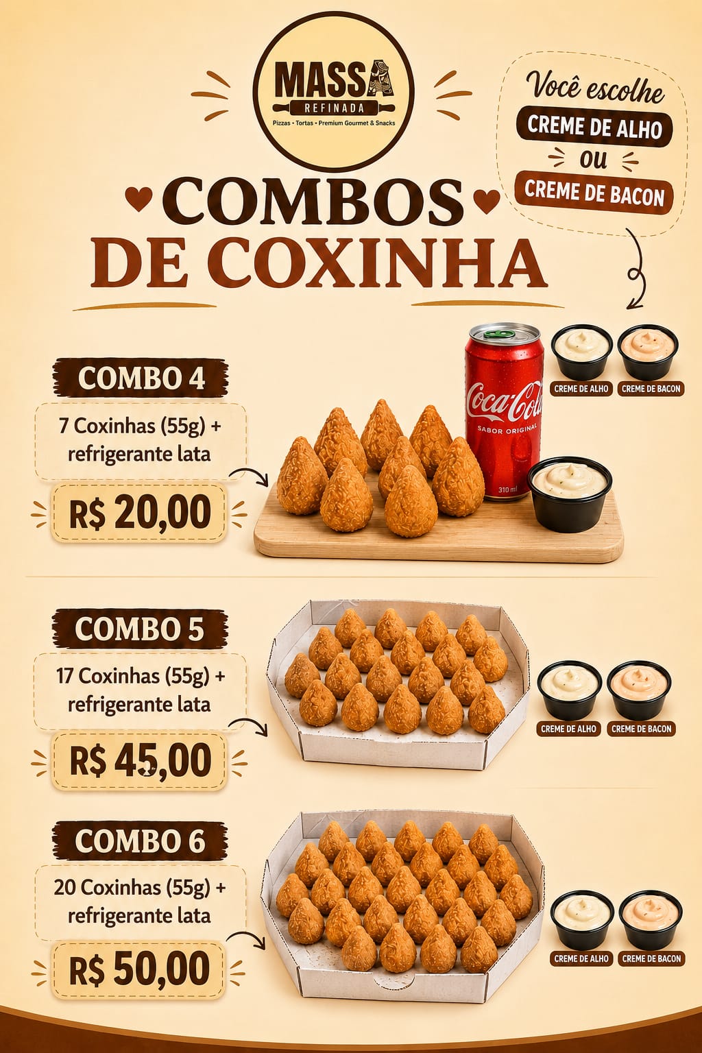 7 Coxinhas (55g) + 1 Refrigerante Lata 