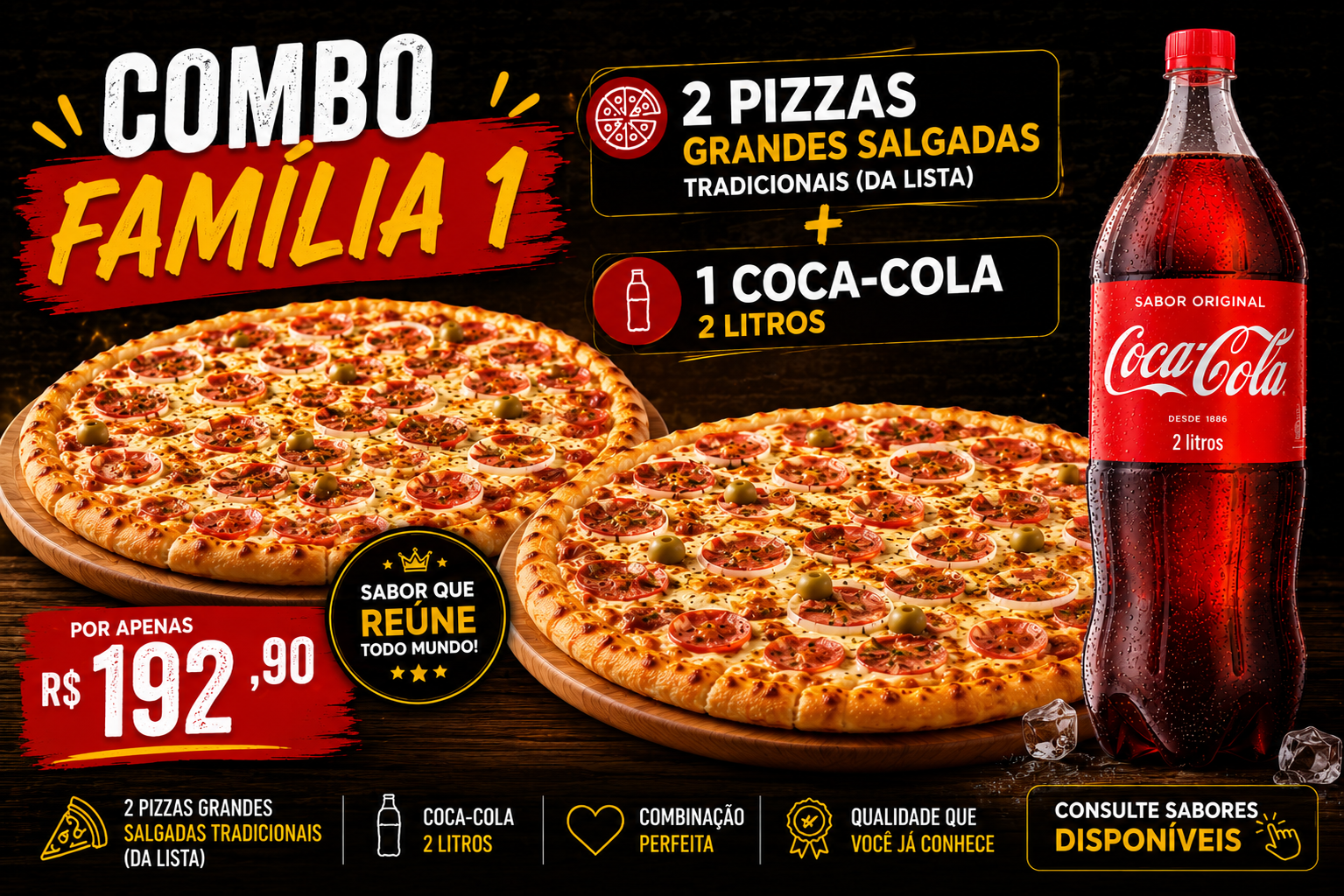 👨‍👩‍👧 Combo Pizza Salgada Família 1