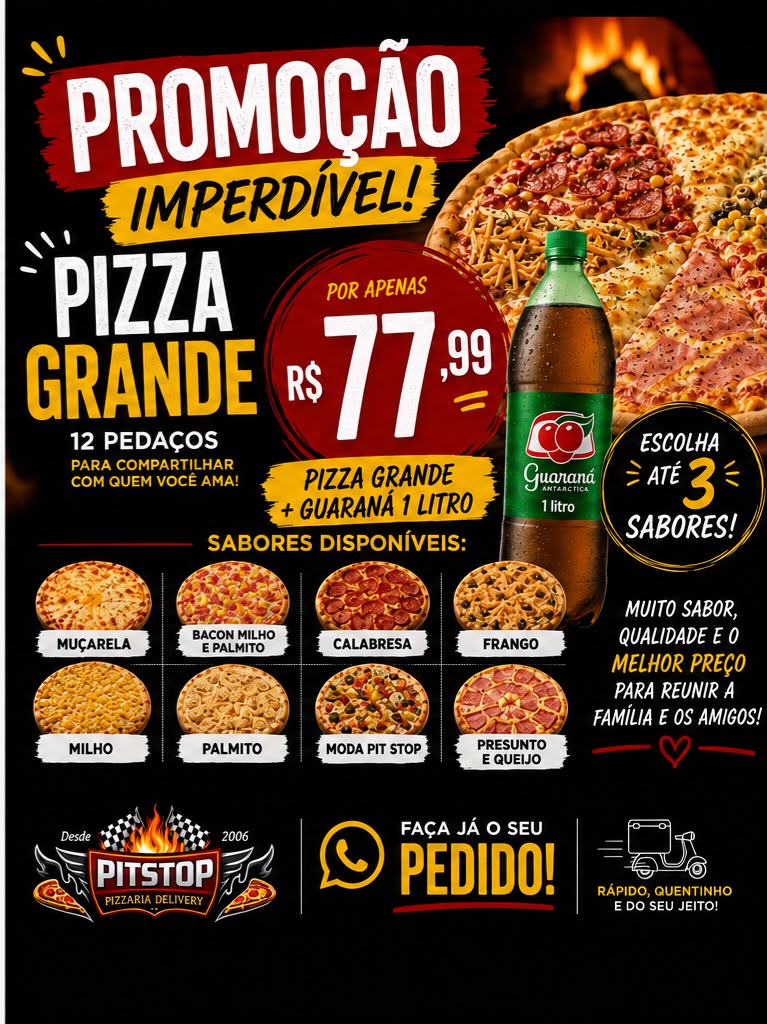 PROMOÇAO PIZZA G + GUARANÁ 1 LITRO 77,99