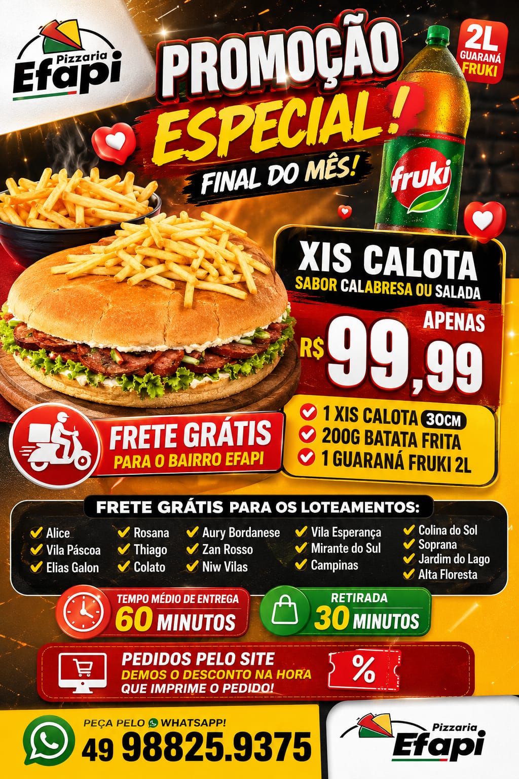 xis calota + guaraná fruki 2l + frete grátis efapi 