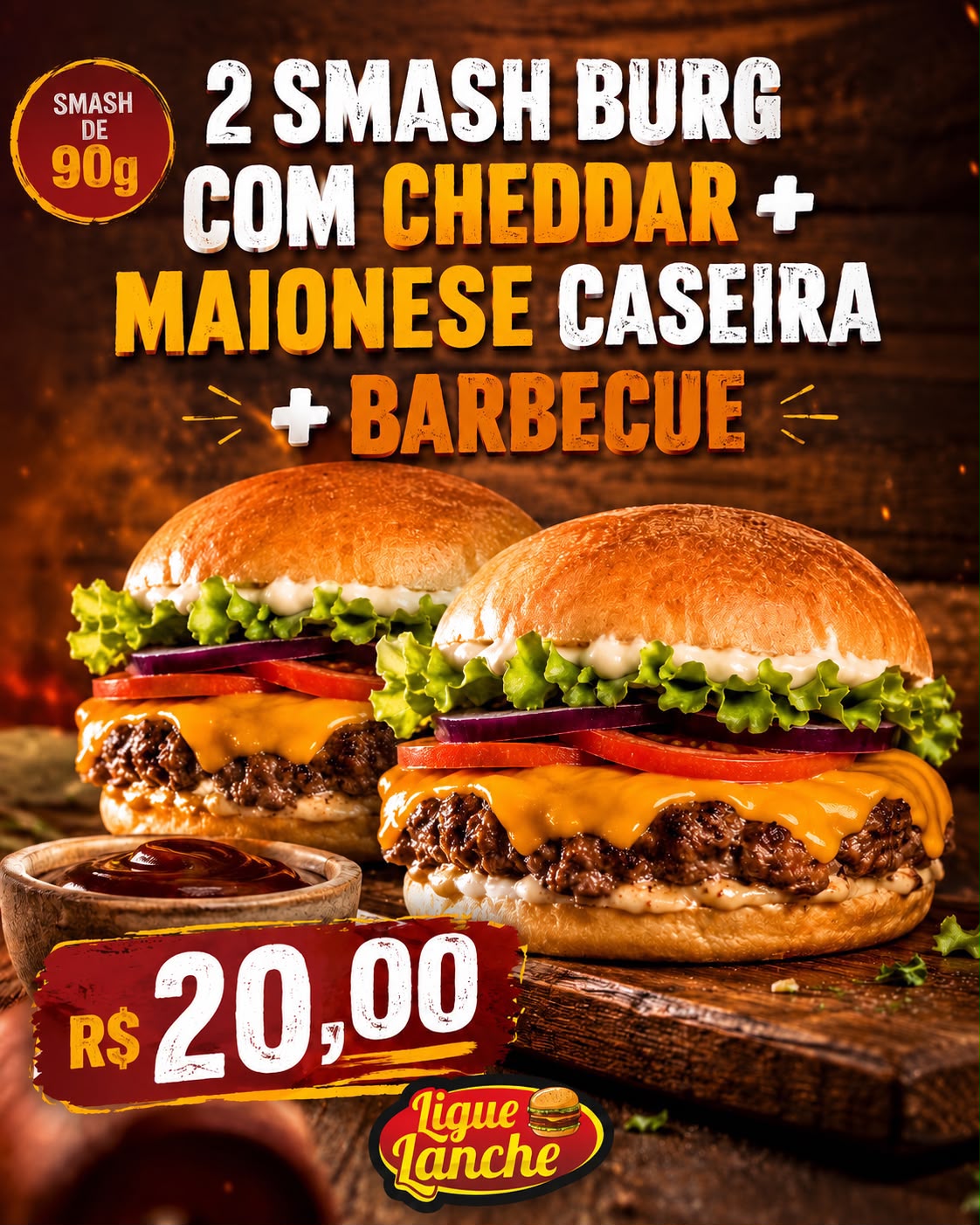 02 smash burg com cheddar  + maionese caseira + barbecue