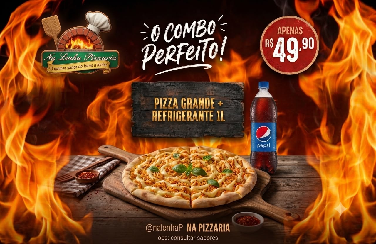 promoção pizza grande + refrigerante 1L  a partir R$49,90  consunte sabores