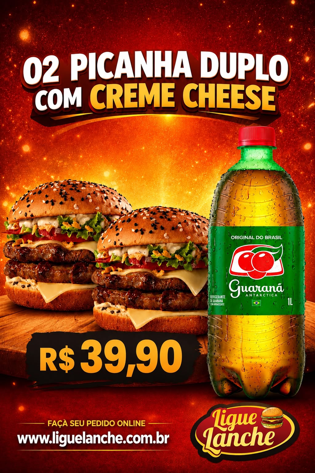 02 PICANHA DUPLO COM CREAM CHEESE + REFRIG 1L 
