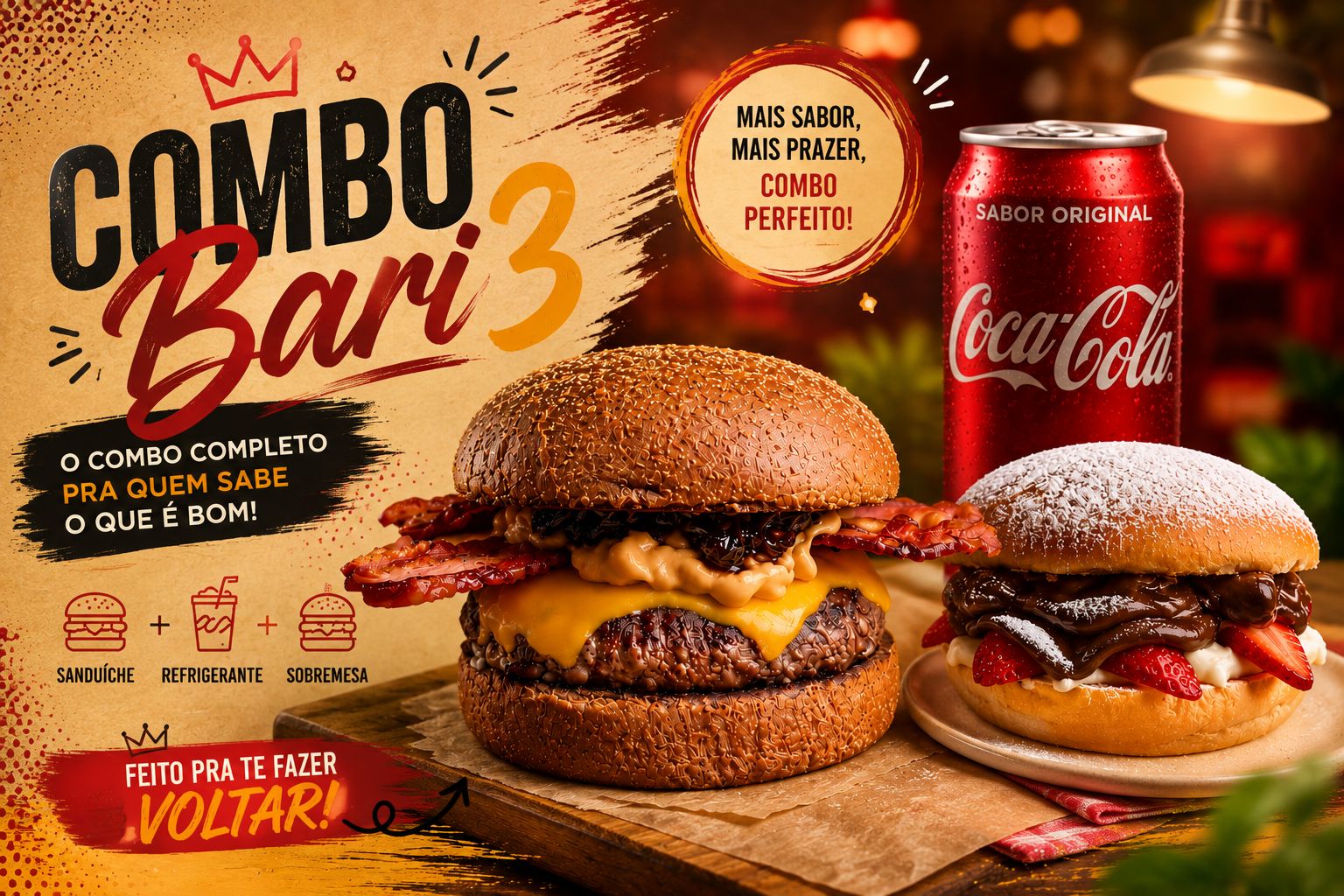 Combo Cheddar Bari + Burger Doce + Refrigerante
