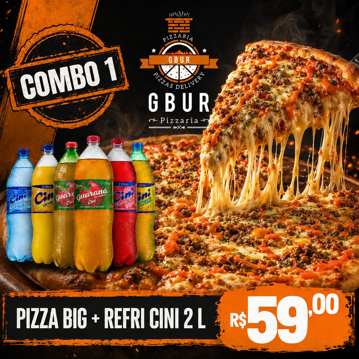 COMBO 01 -R$59,00 - BIG + REFRI CINI 2 LITROS