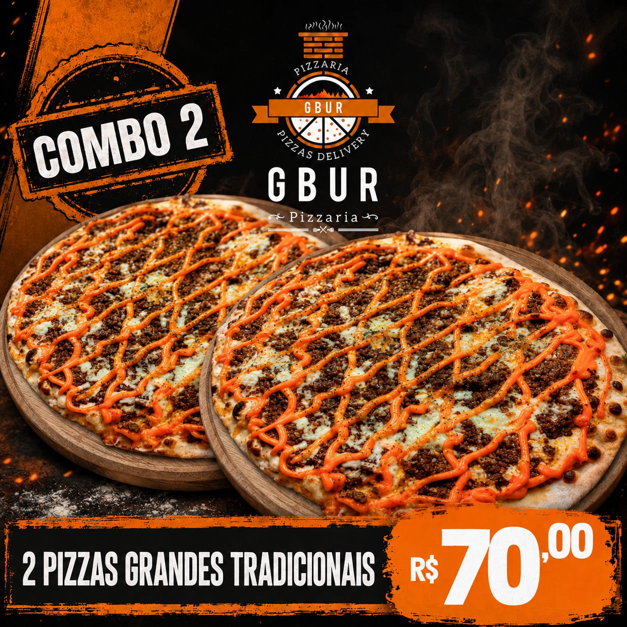 COMBO 02 - R$70,00 DUAS PIZZAS GRANDES TRADICIONAIS