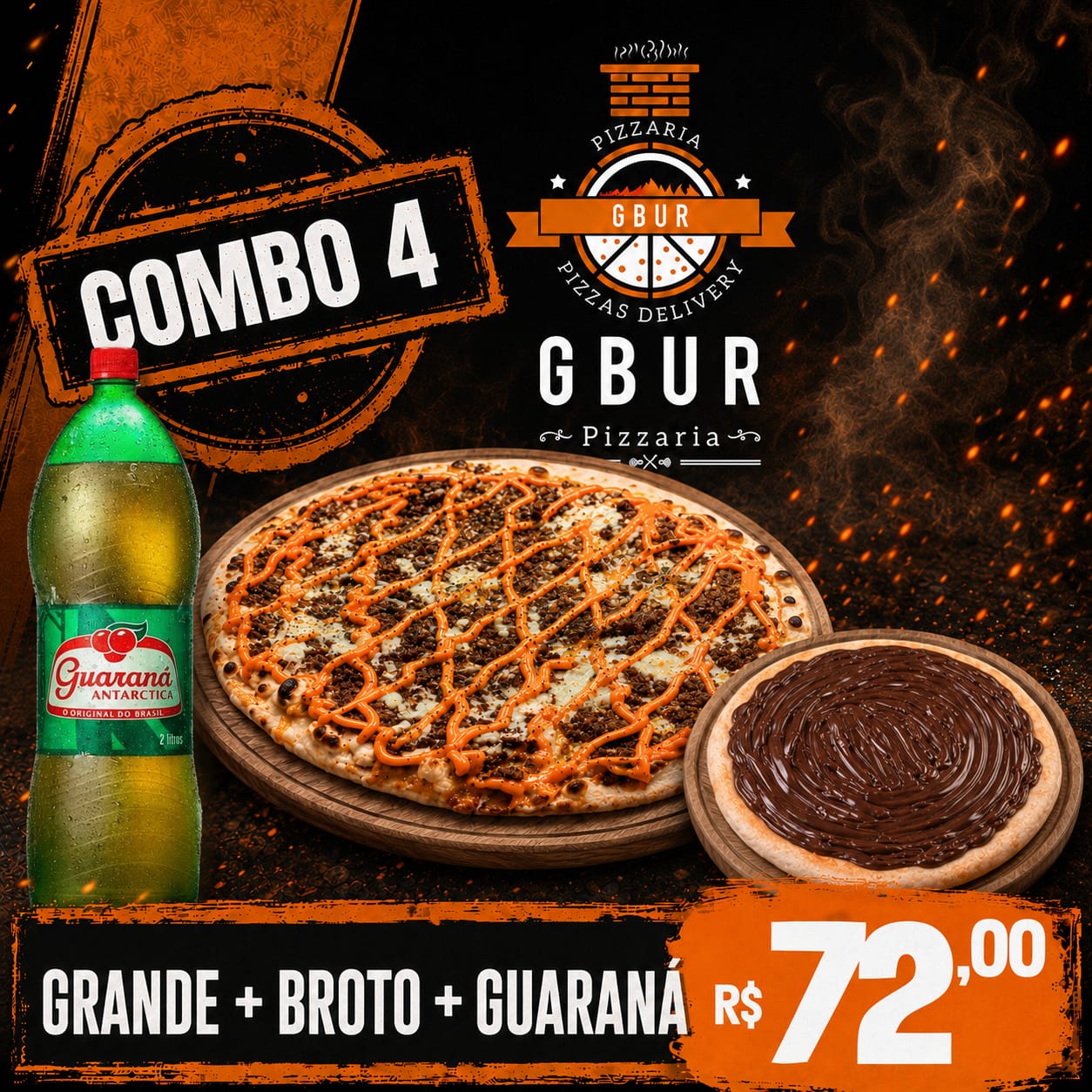 COMBO 04 -R$72,00 GRANDE TRADICIONAL + BROTO DOCE + REFRI 2 LITROS