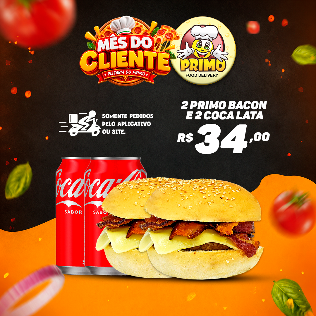 Primo Bacon + Cebola Empanada + Cola Lata R$34