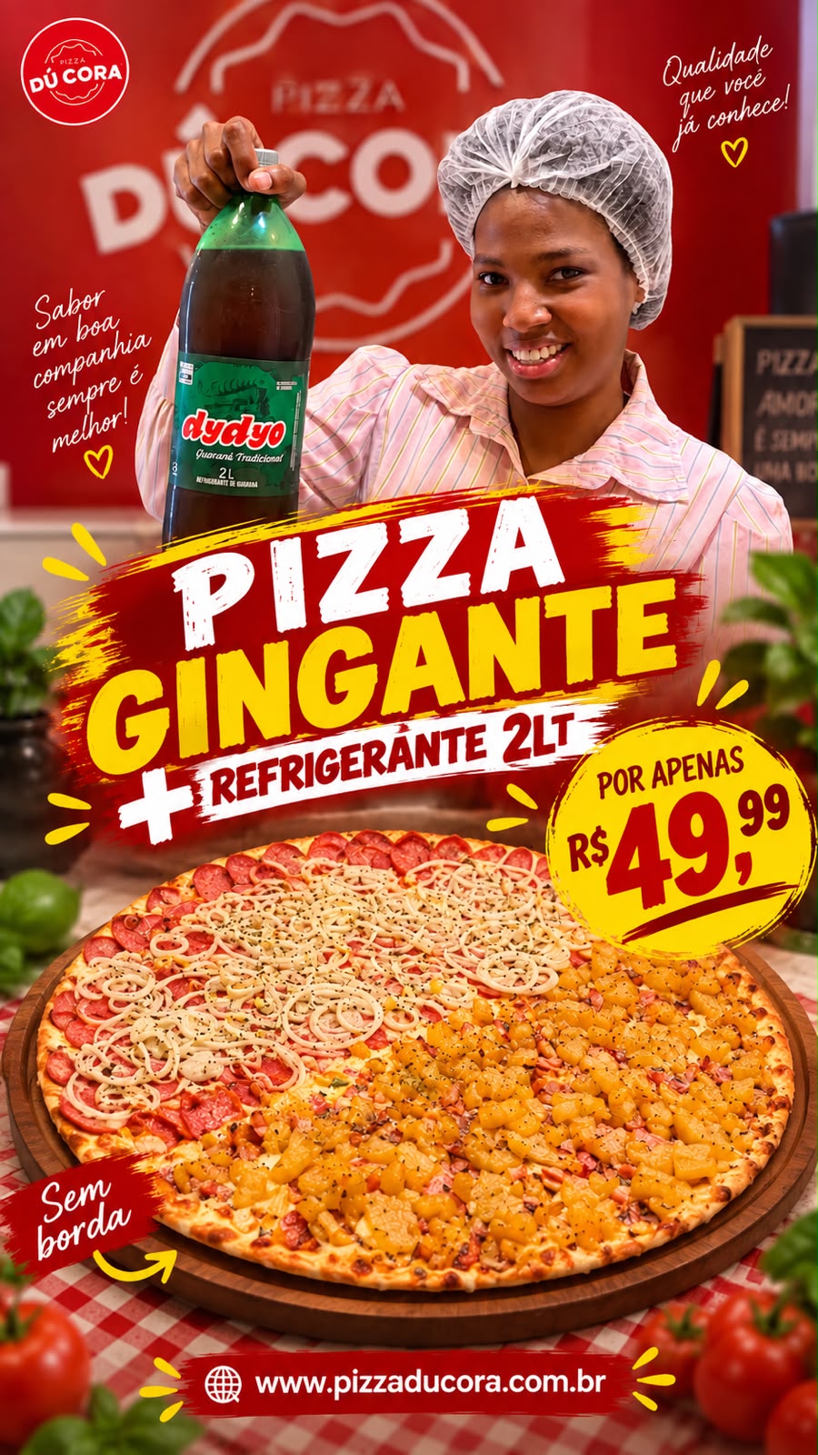 Pizza G + Refrigerante 2lt R$ 49,99 quarta-feira