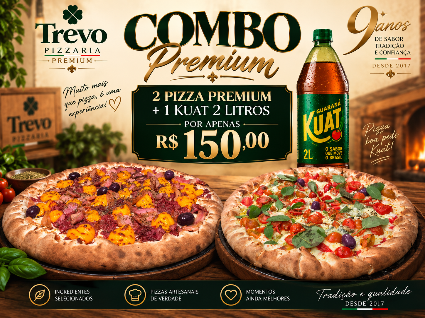 2 pizza premium + 1 KUAT 2 LITROS 