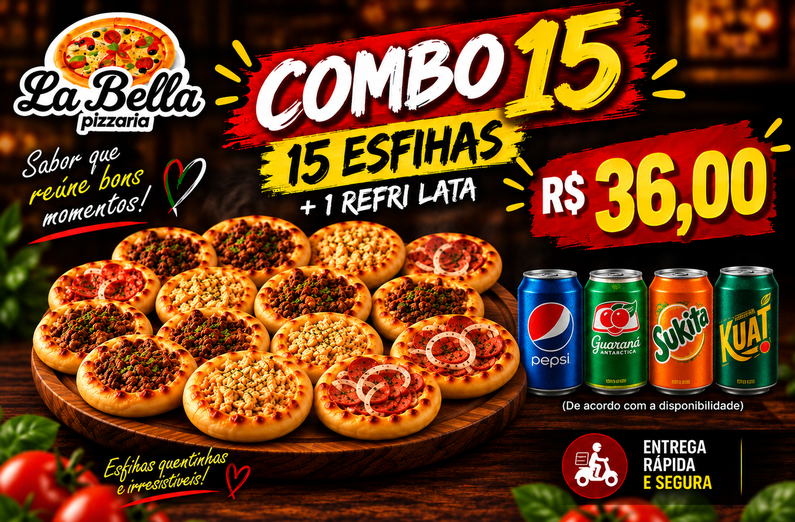 COMBO 15 +  15 ESFIHAS + 1 REFRI LATA 