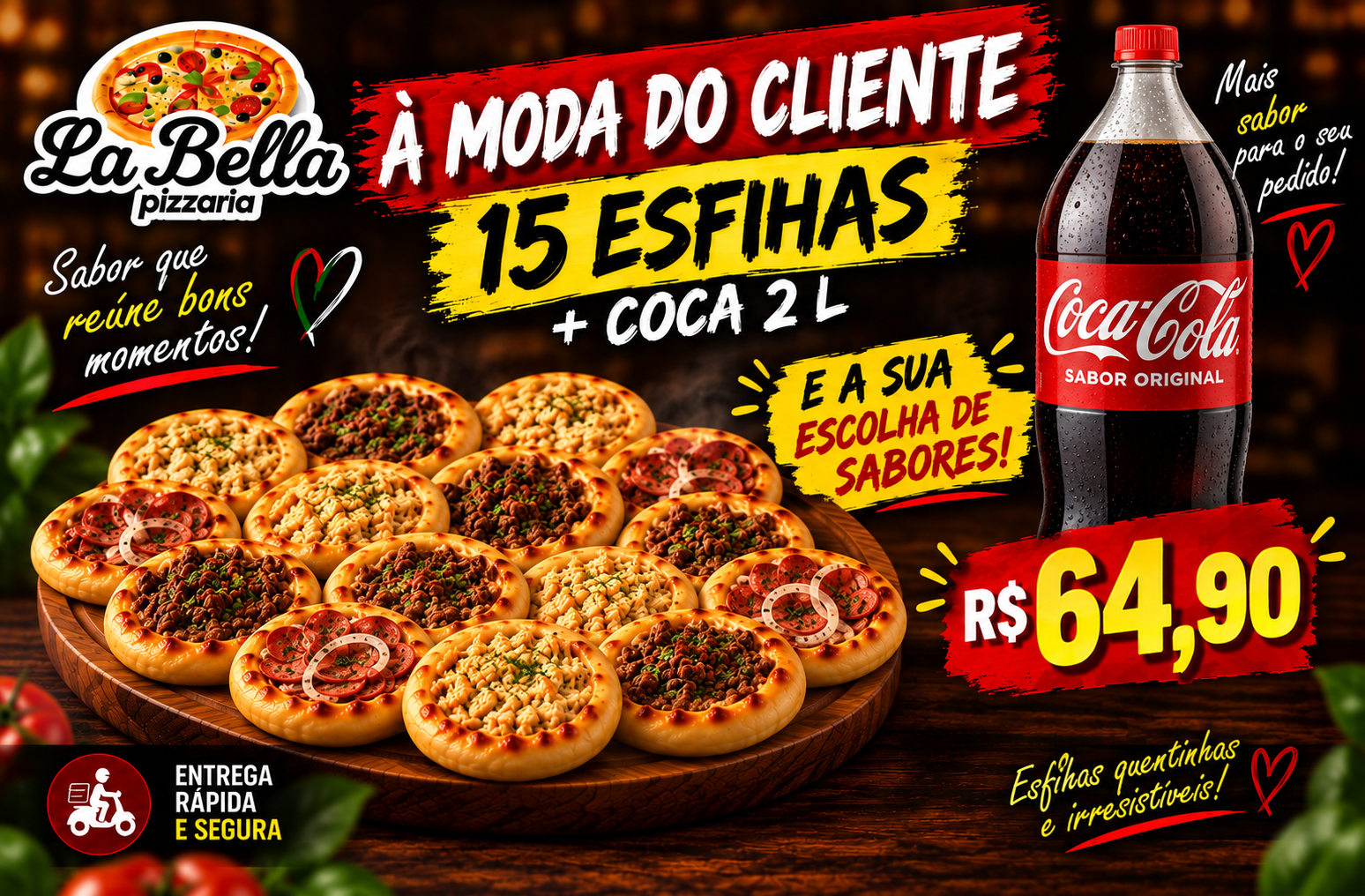 A MODA DO CLIENTE -15 ESFIHAS  + COCA 2 LTS 