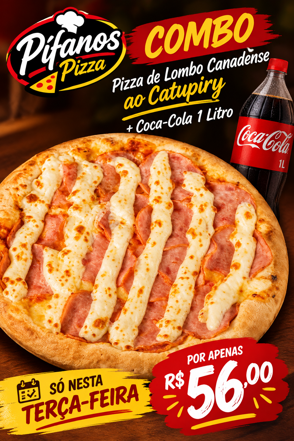 Pizza "G" de lombo canadense ao catupiry + coca cola de 1lt