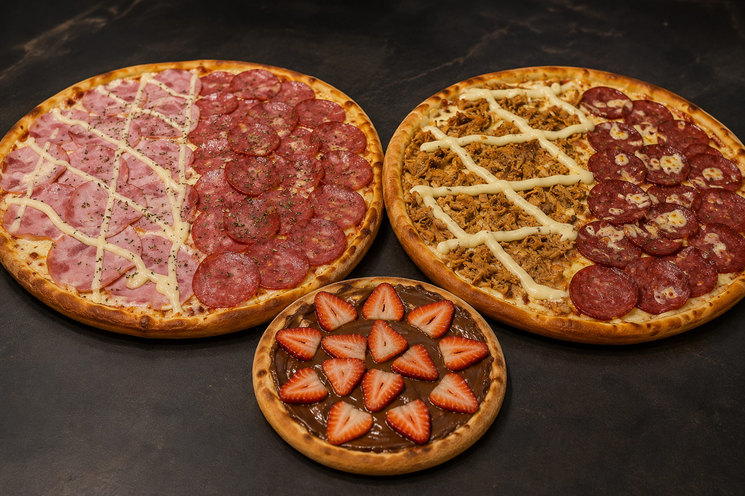 🔵2 Pizzas Grandes + 1 Broto doce 99,90