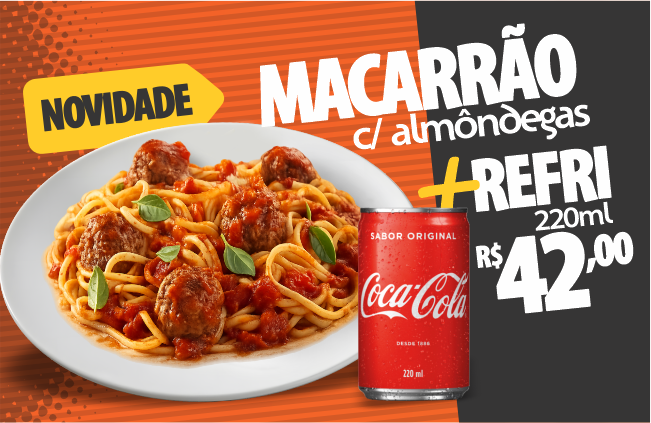 Macarrão c/ almôndegas + coca 220ml
