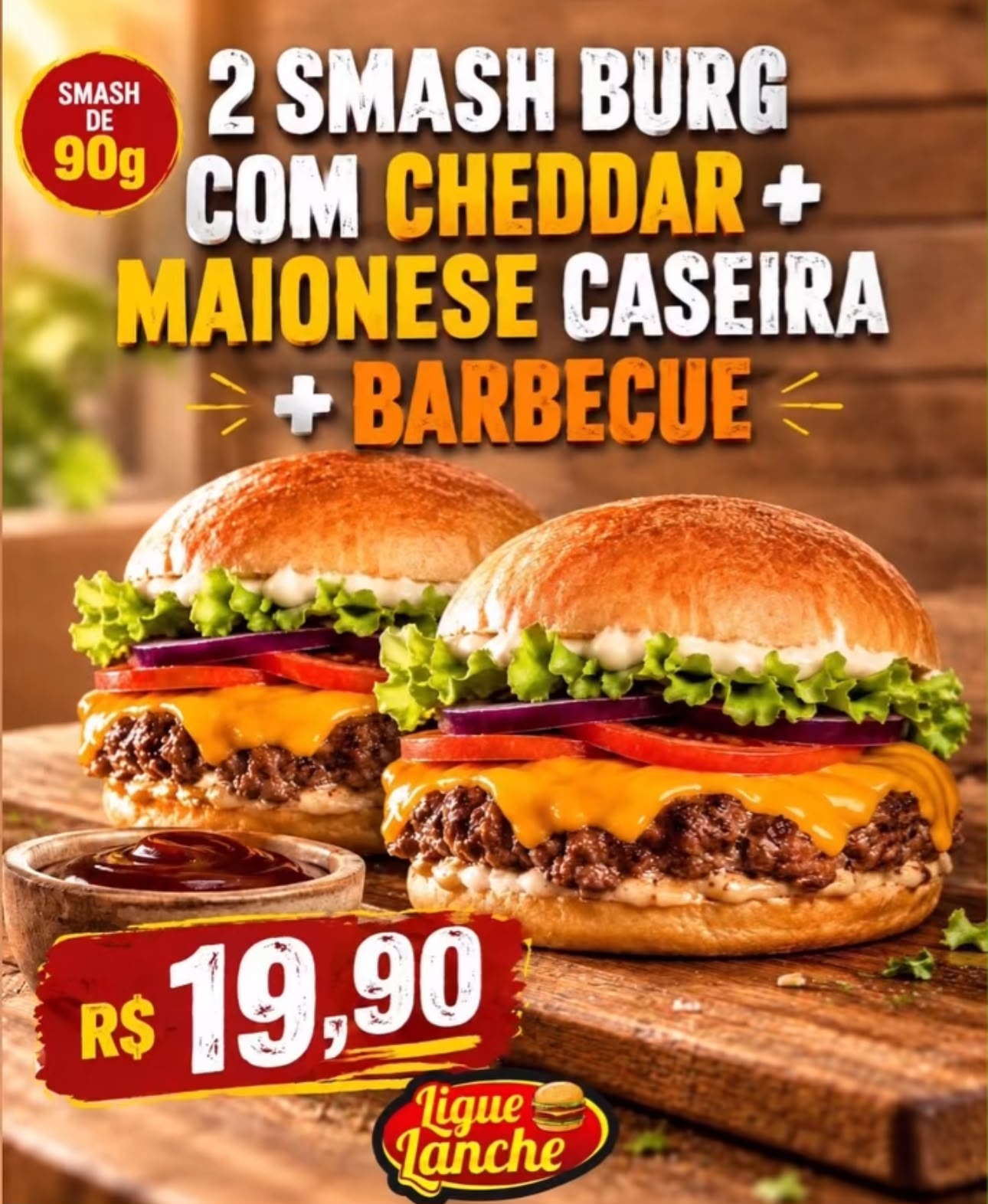 02 smash burg com cheddar  + maionese caseira + barbecue