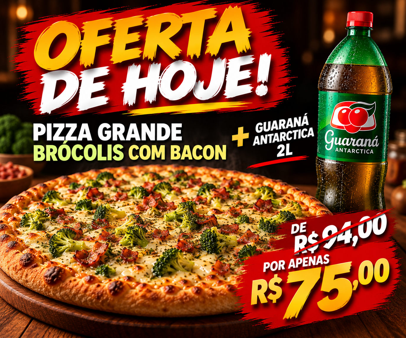 Pizza de Brócolis + Guarana 2 Litros