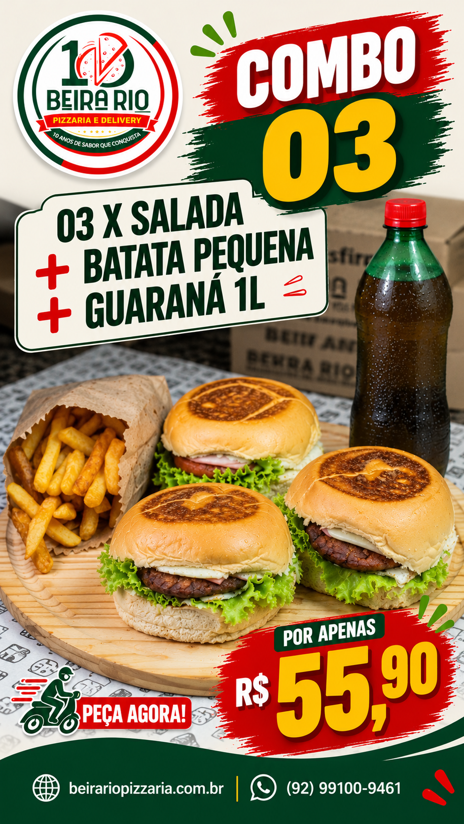 Combo 03 com Batata Frita por R$ 55,90